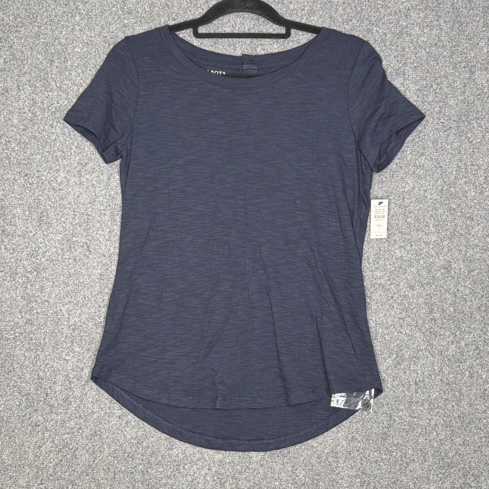 Talbots Petite Women's PS Navy Blue Textured Short Sleeve Blouse Top Back Button
